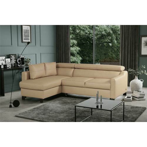 Canapé D'angle Convertible Cuir Italien Luxe 5 Places Bruce, Coffre Beige, Angle Gauche