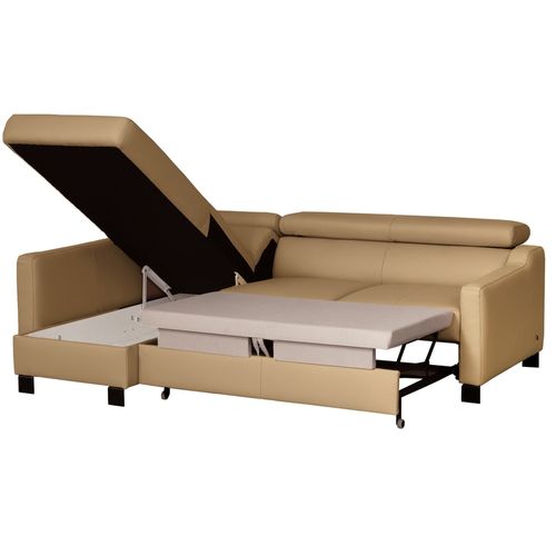 Canapé D'angle Convertible Cuir Italien Luxe 5 Places Bruce, Coffre Beige, Angle Gauche