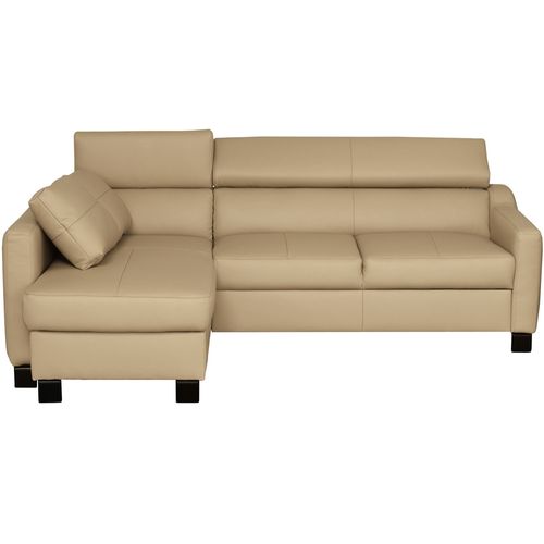 Canapé D'angle Convertible Cuir Italien Luxe 5 Places Bruce, Coffre Beige, Angle Gauche