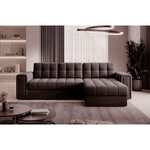 Canapé D'angle Convertible, Blendo - En Velours Luxe Chocolat, 4 Places, Angle Droit