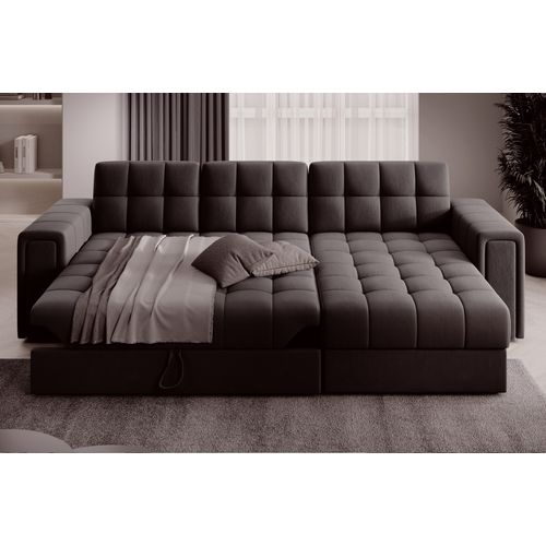 Canapé D'angle Convertible, Blendo - En Velours Luxe Chocolat, 4 Places, Angle Droit