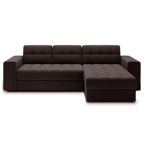 Canapé D'angle Convertible, Blendo - En Velours Luxe Chocolat, 4 Places, Angle Droit