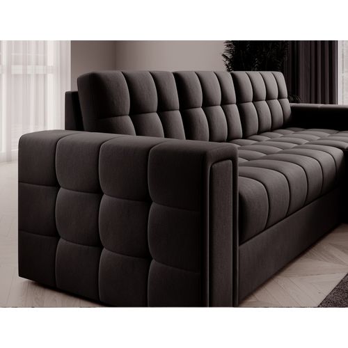 Canapé D'angle Convertible, Blendo - En Velours Luxe Chocolat, 4 Places, Angle Droit