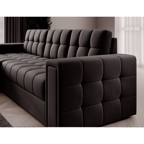 Canapé D'angle Convertible, Blendo  En Velours Luxe Chocolat, 4 Places, Angle Gauche