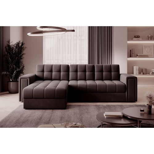 Canapé D'angle Convertible, Blendo  En Velours Luxe Chocolat, 4 Places, Angle Gauche