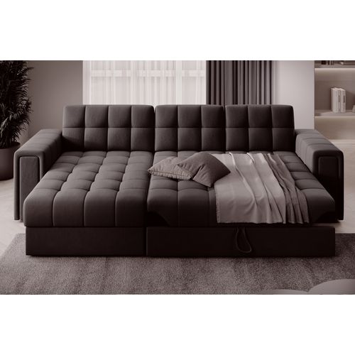 Canapé D'angle Convertible, Blendo  En Velours Luxe Chocolat, 4 Places, Angle Gauche