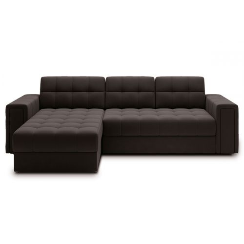 Canapé D'angle Convertible, Blendo  En Velours Luxe Chocolat, 4 Places, Angle Gauche