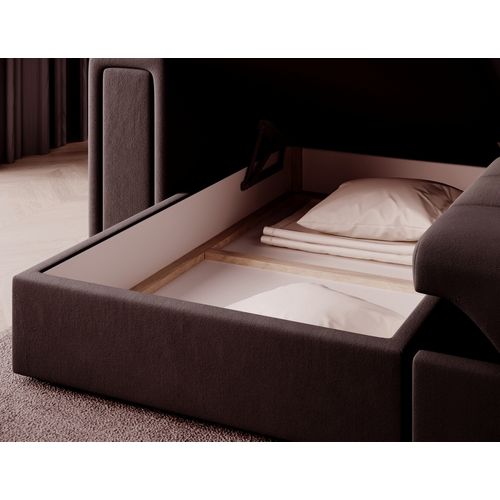 Canapé D'angle Convertible, Blendo  En Velours Luxe Chocolat, 4 Places, Angle Gauche