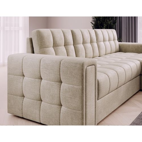 Canapé D'angle Convertible, Blendo - En Velours Luxe Beige Clair, 4 Places, Angle Droit