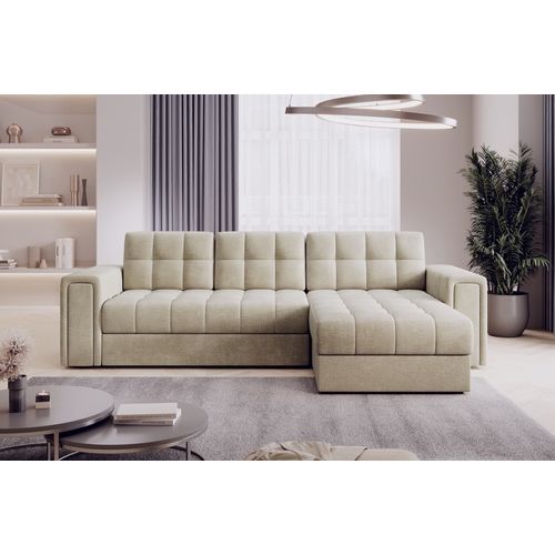 Canapé D'angle Convertible, Blendo - En Velours Luxe Beige Clair, 4 Places, Angle Droit