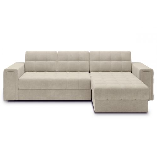 Canapé D'angle Convertible, Blendo - En Velours Luxe Beige Clair, 4 Places, Angle Droit