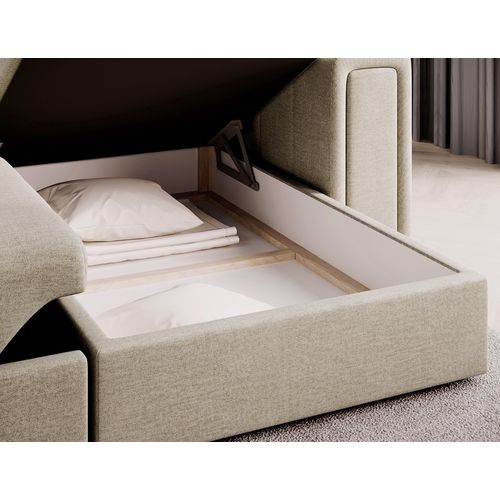 Canapé D'angle Convertible, Blendo - En Velours Luxe Beige Clair, 4 Places, Angle Droit