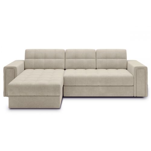 Canapé D'angle Convertible, Blendo  En Velours Luxe Beige Clair, 4 Places, Angle Gauche