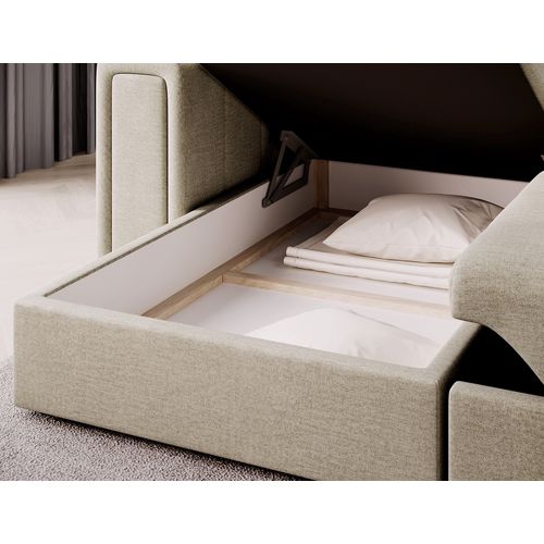 Canapé D'angle Convertible, Blendo  En Velours Luxe Beige Clair, 4 Places, Angle Gauche