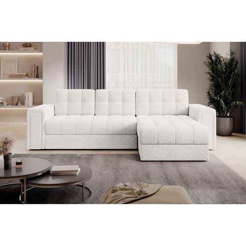 Canapé D'angle Convertible, Blendo En Tissu Bouclette Luxe Ivoire, 4 Places, Angle Droit