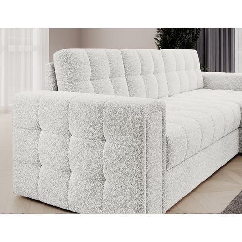 Canapé D'angle Convertible, Blendo En Tissu Bouclette Luxe Ivoire, 4 Places, Angle Droit