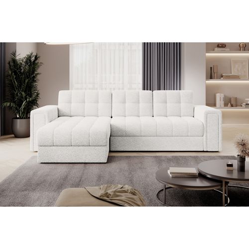 Canapé D'angle Convertible, Blendo En Tissu Bouclette Luxe - Ivoire, 4 Places, Angle Gauche