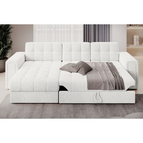 Canapé D'angle Convertible, Blendo En Tissu Bouclette Luxe - Ivoire, 4 Places, Angle Gauche