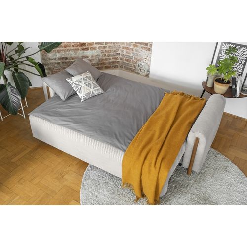 Canapé 3 Places Convertible Arcadio En Velours Côtelé Luxe Beige Clair