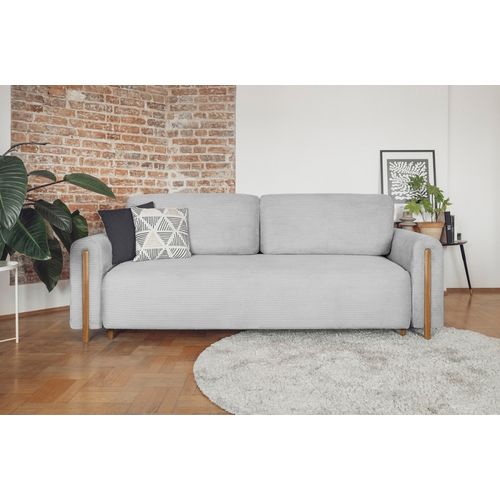 Canapé 3 Places Convertible Arcadio En Velours Côtelé Luxe Gris