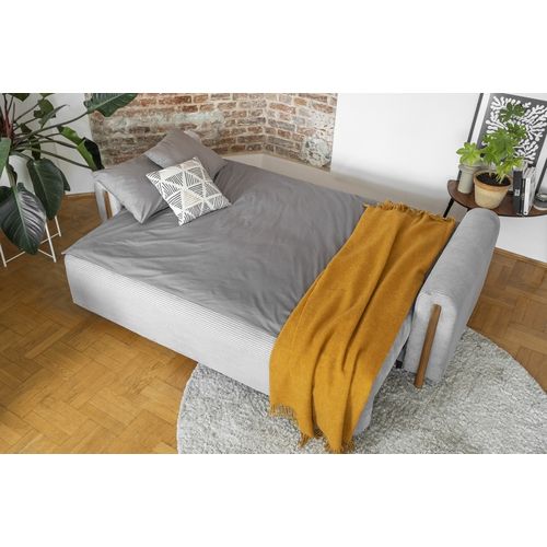 Canapé 3 Places Convertible Arcadio En Velours Côtelé Luxe Gris