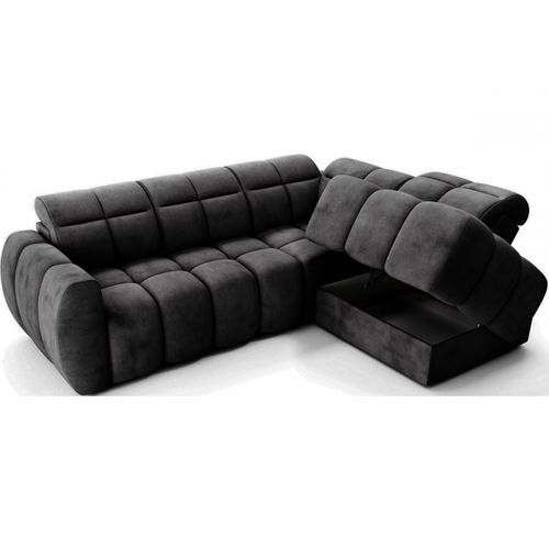 Canapé D'angle Profondeur Réglable Fasano Velours Luxe Gris Foncé, 5 Places Angle Droit