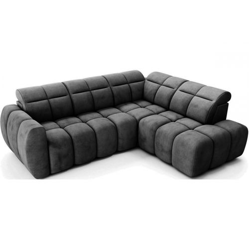 Canapé D'angle Profondeur Réglable Fasano Velours Luxe Gris Foncé, 5 Places Angle Droit