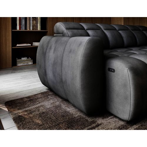 Canapé D'angle Profondeur Réglable Fasano Velours Luxe Gris Foncé, 5 Places Angle Droit