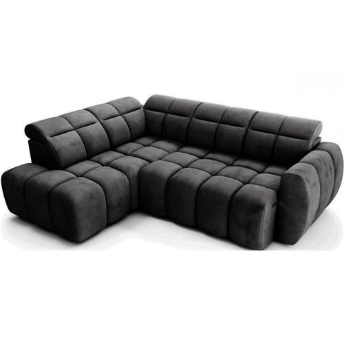 Canapé D'angle Profondeur Réglable Fasano Velours Luxe Gris Foncé 5 Places Angle Gauche