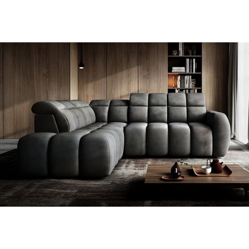 Canapé D'angle Profondeur Réglable Fasano Velours Luxe Gris Foncé 5 Places Angle Gauche