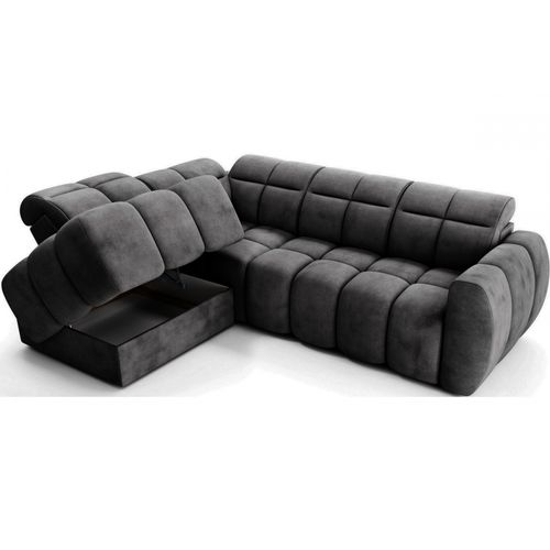 Canapé D'angle Profondeur Réglable Fasano Velours Luxe Gris Foncé 5 Places Angle Gauche