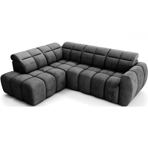 Canapé D'angle Profondeur Réglable Fasano Velours Luxe Gris Foncé 5 Places Angle Gauche