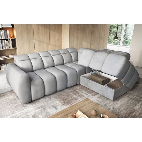 Canapé D'angle Profondeur Réglable Fasano Velours Luxe Gris Clair, 5 Places Angle Droit