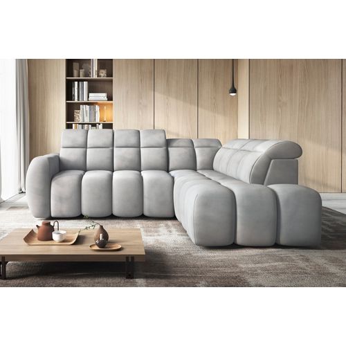 Canapé D'angle Profondeur Réglable Fasano Velours Luxe Gris Clair, 5 Places Angle Droit