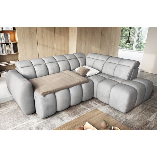 Canapé D'angle Profondeur Réglable Fasano Velours Luxe Gris Clair, 5 Places Angle Droit