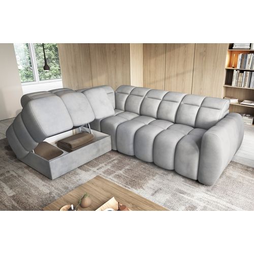 Canapé D'angle Profondeur Réglable Fasano Velours Luxe Gris Clair 5 Places Angle Gauche