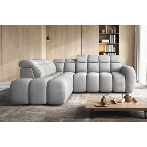 Canapé D'angle Profondeur Réglable Fasano Velours Luxe Gris Clair 5 Places Angle Gauche