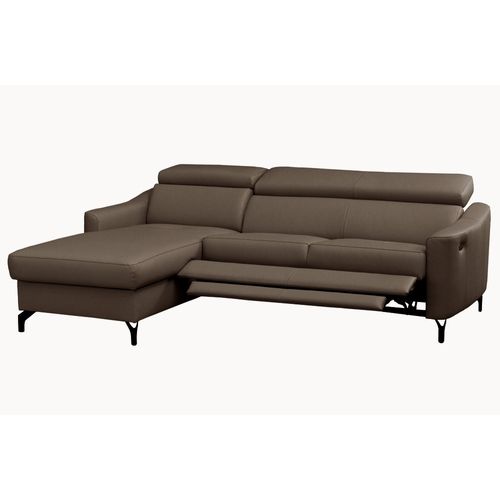 Canapé D'angle Relax En Cuir Luxe Italien, Relax Électrique Et Coffre, Ambert, Taupe, Angle Gauche