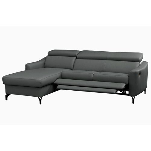 Canapé D'angle Relax Cuir Luxe Italien, Relax Électrique Et Coffre Ambert, Gris Foncé, Angle Gauche