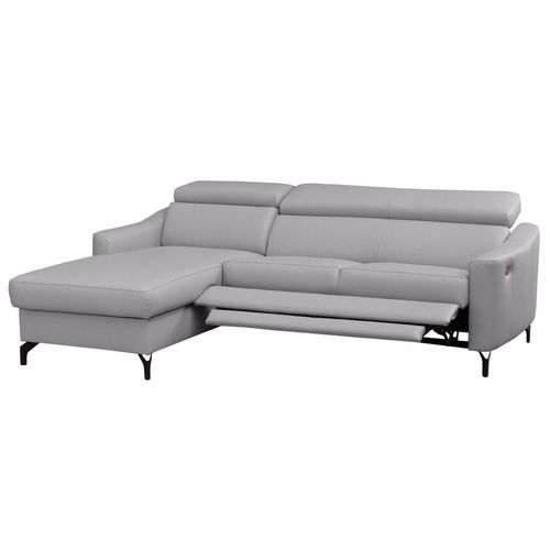 Canapé D'angle Relax Cuir Luxe Italien, Relax Électrique Et Coffre Ambert, Gris Clair, Angle Gauche