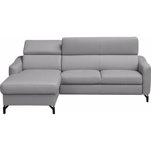 Canapé D'angle Relax Cuir Luxe Italien, Relax Électrique Et Coffre Ambert, Gris Clair, Angle Gauche