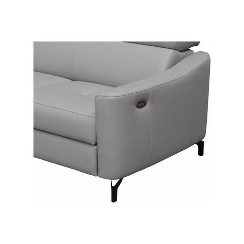 Canapé D'angle Relax Cuir Luxe Italien, Relax Électrique Et Coffre Ambert, Gris Clair, Angle Gauche