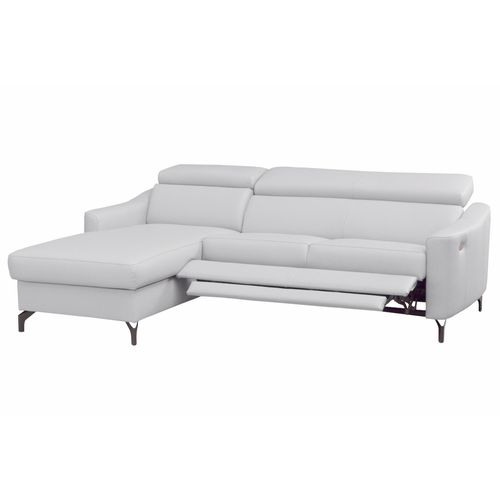 Canapé D'angle Relax Cuir Luxe Italien, Relax Électrique Et Coffre, Ambert, Blanc, Angle Gauche