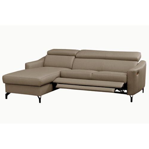 Canapé D'angle Relax En Cuir Luxe Italien, Relax Électrique Et Coffre, Ambert, Beige, Angle Gauche