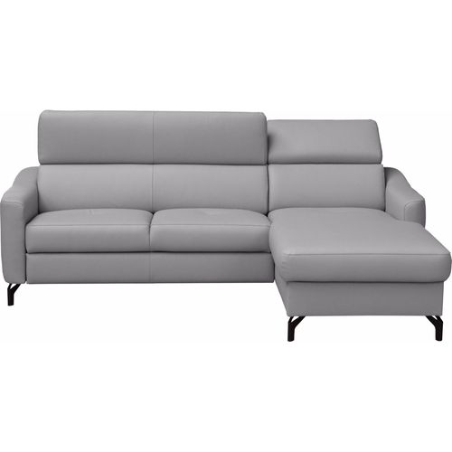 Canapé D'angle Relax Cuir Luxe Italien, Relax Électrique Et Coffre, Ambert, Gris Clair, Angle Droit