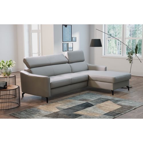 Canapé D'angle Relax Cuir Luxe Italien, Relax Électrique Et Coffre, Ambert, Gris Clair, Angle Droit