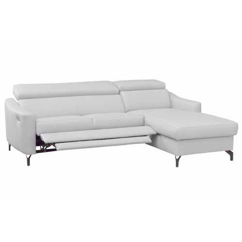 Canapé D'angle Relax Cuir Luxe Italien Avec Relax Électrique, Coffre, Ambert, Blanc, Angle Droit