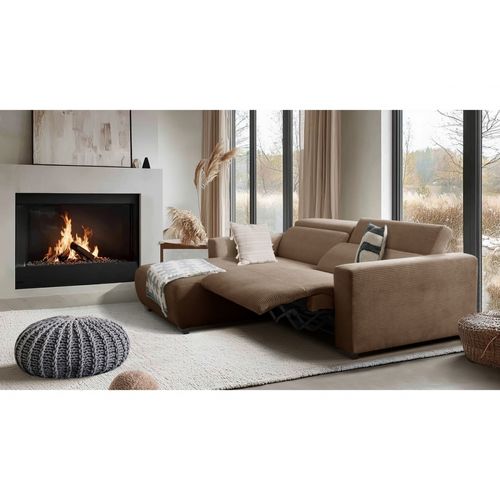 Canapé D'angle Avec Relax Électrique , Velours Cotelé Revano, Marron Angle Gauche