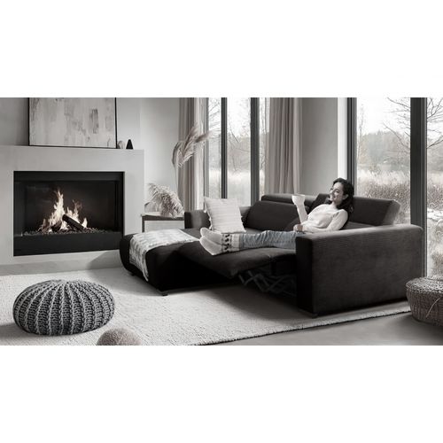 Canapé D'angle Avec Relax Électrique , Velours Cotelé Revano, Noir, Angle Gauche