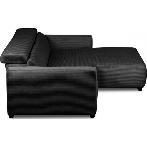 Canapé D'angle Avec Relax Électrique En Velours Cotelé Revano, Noir, Angle Droit